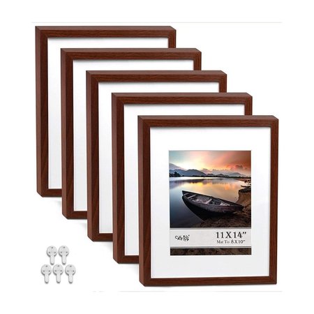 CAVEPOP Cavepop SPF-111481-WN 8 x 10 in. Picture Frame with Mat & 11 x 14 in. without Mat; Walnut - 5 Piece SPF-111481-WN